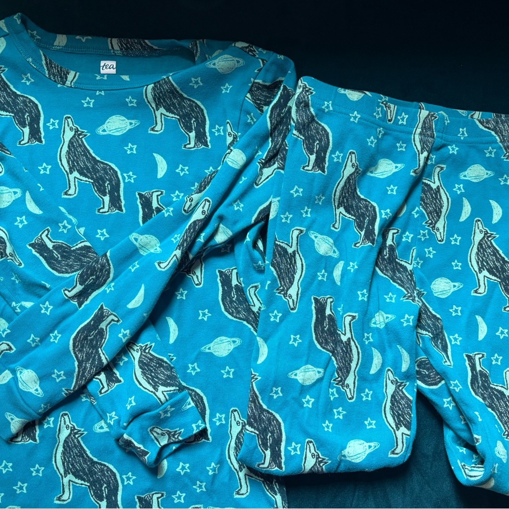 Tea Collection Teal Wolf Pajama Set GLOW IN THE DARK